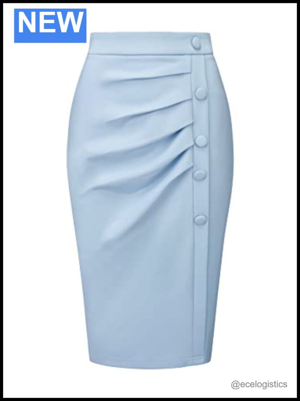 Women's Ruched Bodycon Midi Pencil Skirt High Waist Pleated Front Work Office